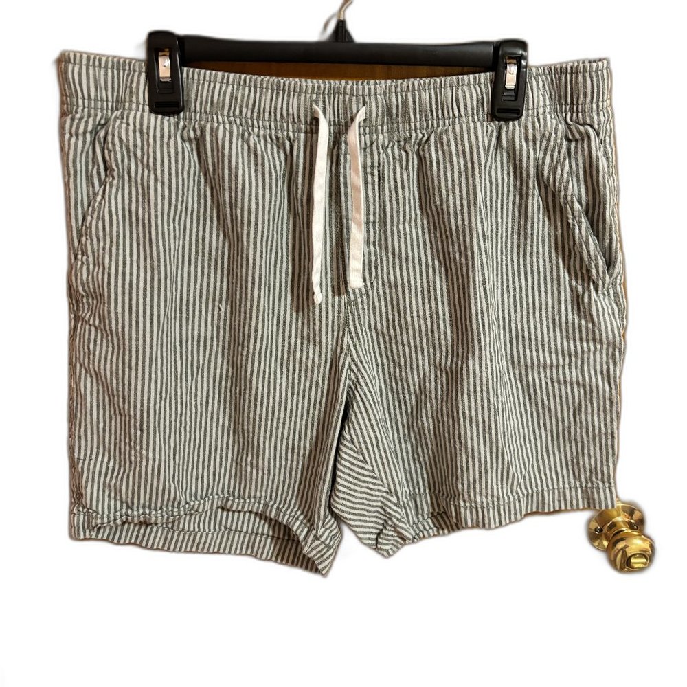 Old Navy Linen Shorts‎ Jogger Medium Stripe Pockets 7" Inseam Draw String Waist